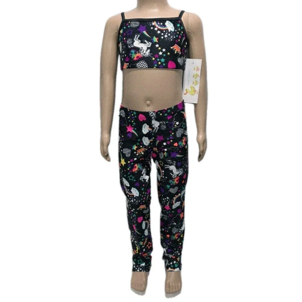 Duck Crossing VTG 90s Girls Neon Unicorn Party Dance Legging & Top Set Size S